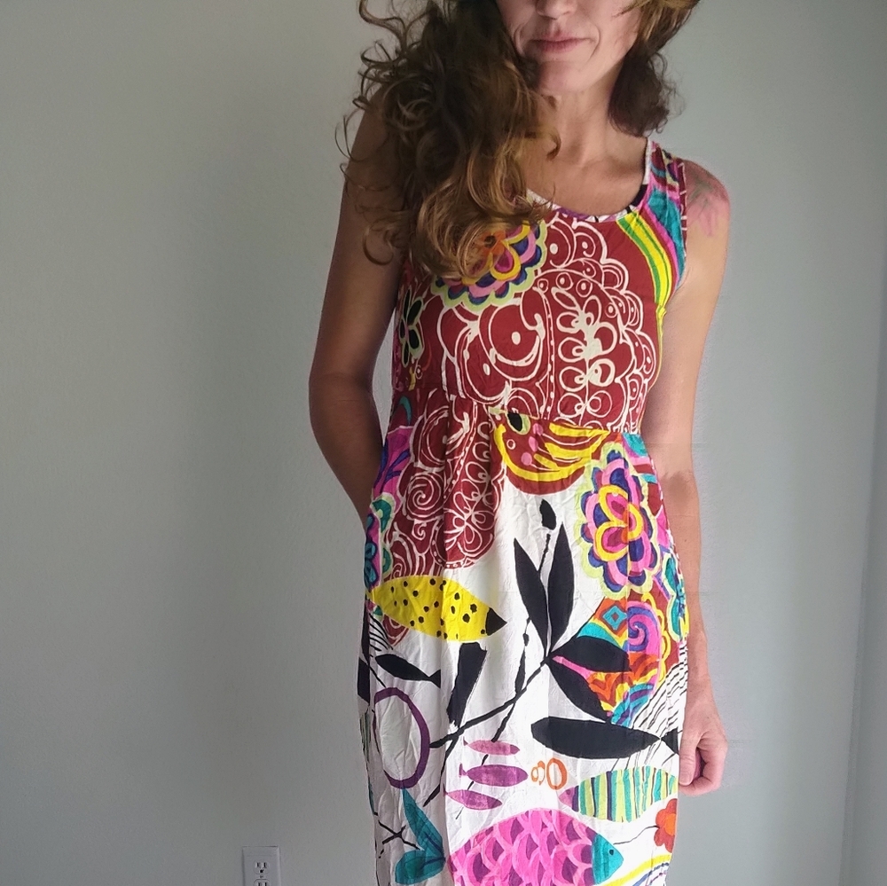 🐟VTG 80s Jams World tropical print dress